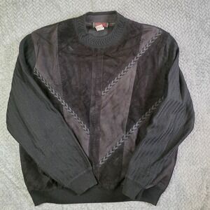 Torras Spain Suede Leather Panel Sweater Men's 44 Black Wool‎ Blend Vintage Made